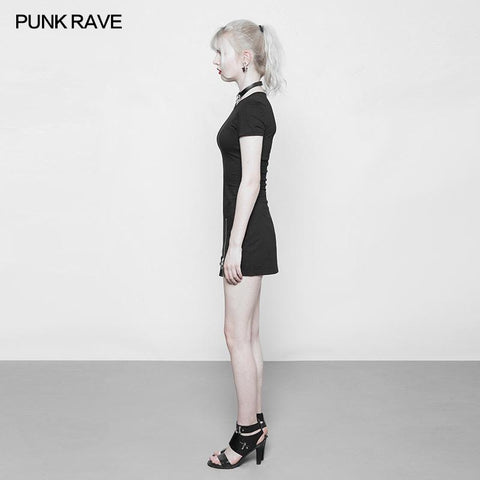 Frauen Minimalist Black Slim-Fitting Punk-Kleid Mit Liebe Anhänger Reißverschlüsse