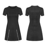 Frauen Minimalist Black Slim-Fitting Punk-Kleid Mit Liebe Anhänger Reißverschlüsse