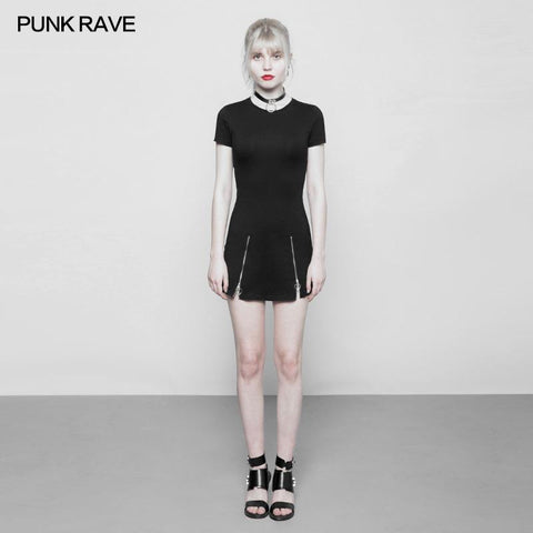 Frauen Minimalist Black Slim-Fitting Punk-Kleid Mit Liebe Anhänger Reißverschlüsse