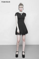 Damen Hollow Out Lace Stitching V-Kragen Gothic Kleid