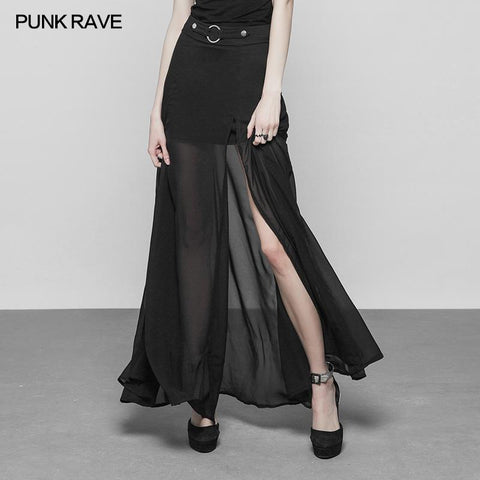 Punk High Taist Chiffon Translucent Long Split Rock
