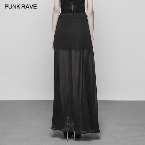 Punk High Taist Chiffon Translucent Long Split Rock