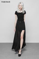 Punk High Taist Chiffon Translucent Long Split Rock