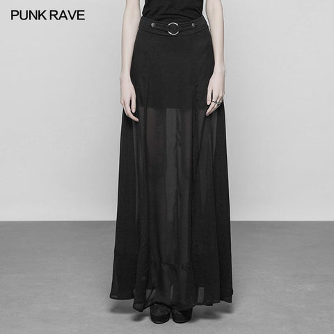 Punk High Taist Chiffon Translucent Long Split Rock