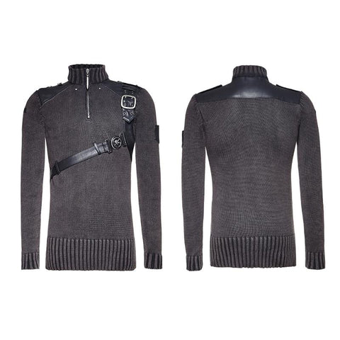Steampunk geräucherte graue Punk-Pullover mit Gürtel