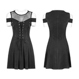 Damen gestrickt vorne Krawatte Seil Design Mesh Stitching trägerloses Kleid