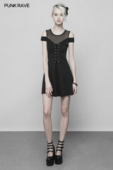 Damen gestrickt vorne Krawatte Seil Design Mesh Stitching trägerloses Kleid