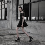 Gothic Elegant Black Chiffon Seidenkleid für Frauen