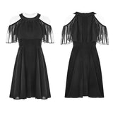 Gothic Elegant Black Chiffon Seidenkleid für Frauen