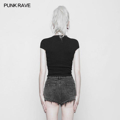 Damen Punk-Pullover mit rundem Kragen und Persönlichkeitsgürtel