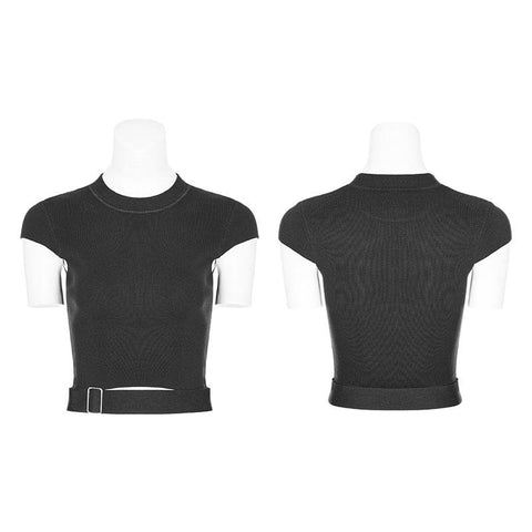 Damen Punk-Pullover mit rundem Kragen und Persönlichkeitsgürtel