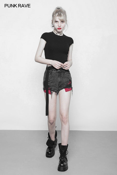 Damen Punk-Pullover mit rundem Kragen und Persönlichkeitsgürtel