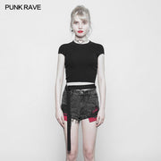 Damen Punk-Pullover mit rundem Kragen und Persönlichkeitsgürtel