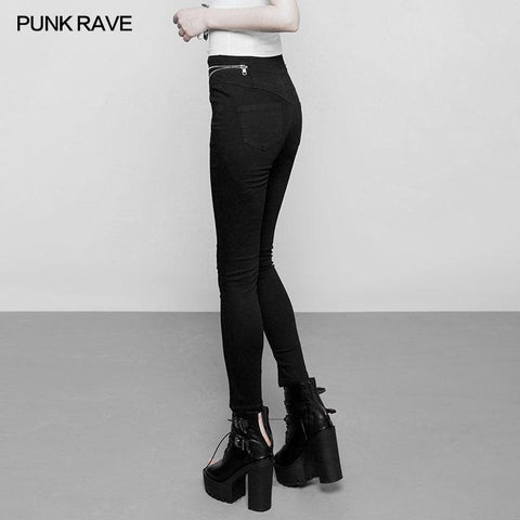 Damen High Waist Zipper Öffnungsgabel Punk Jeans Jeanshose