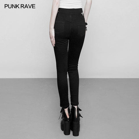 Damen High Waist Zipper Öffnungsgabel Punk Jeans Jeanshose