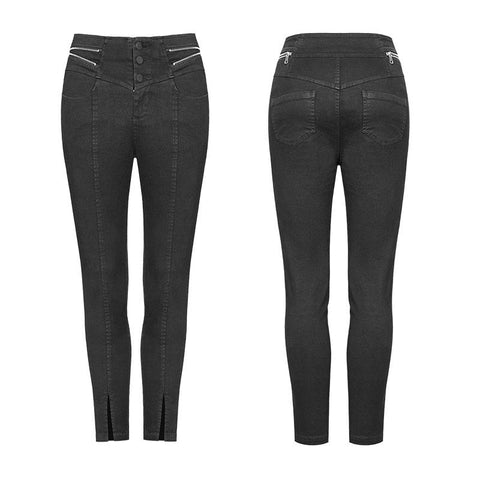 Damen High Waist Zipper Öffnungsgabel Punk Jeans Jeanshose