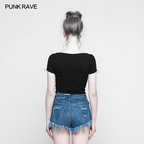 Persönlichkeit Punk Top Square Collar Strick Cardigan T-Shirt