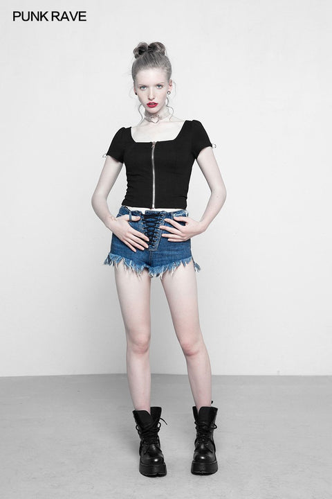 Persönlichkeit Punk Top Square Collar Strick Cardigan T-Shirt