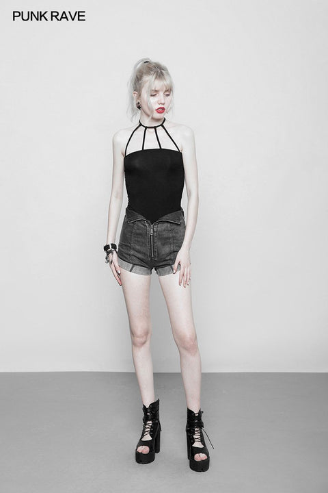 Damen Minimalist Punk Top Sexy Slim Strap Weste Ärmelloses T-Shirt