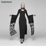 Sexy Gothic Kordelzug Öffnungsgabel Kimono Ärmel Maxikleid