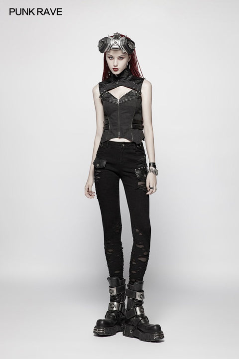 Punk Elastic Stitching Hose mit gebrochenem Loch