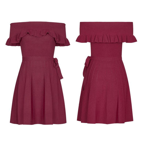 Off Shoulder Lotus Leaf Eisseidenkleid