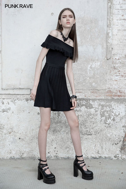 Off Shoulder Lotus Leaf Eisseidenkleid