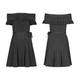 Off Shoulder Lotus Leaf Eisseidenkleid