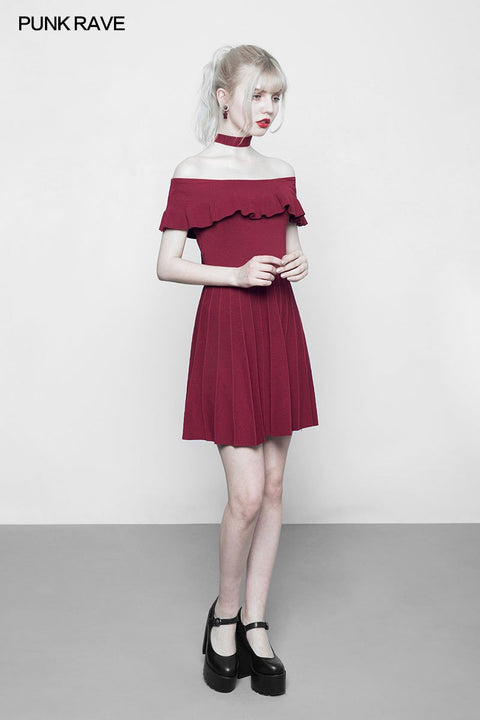 Off Shoulder Lotus Leaf Eisseidenkleid