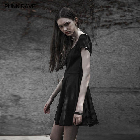 Punk Rave Square Collar Kurzarm-Strickkleid
