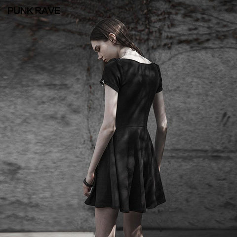 Punk Rave Square Collar Kurzarm-Strickkleid