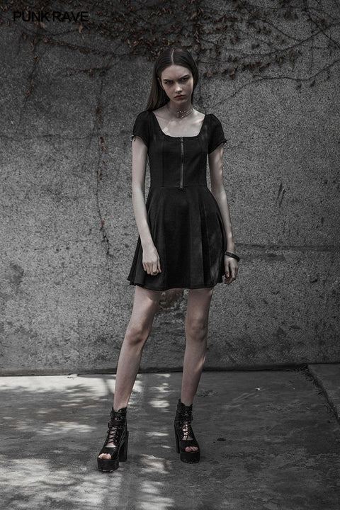 Punk Rave Square Collar Kurzarm-Strickkleid