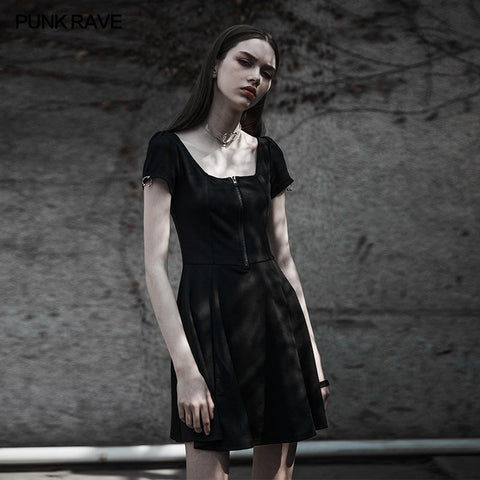 Punk Rave Square Collar Kurzarm-Strickkleid