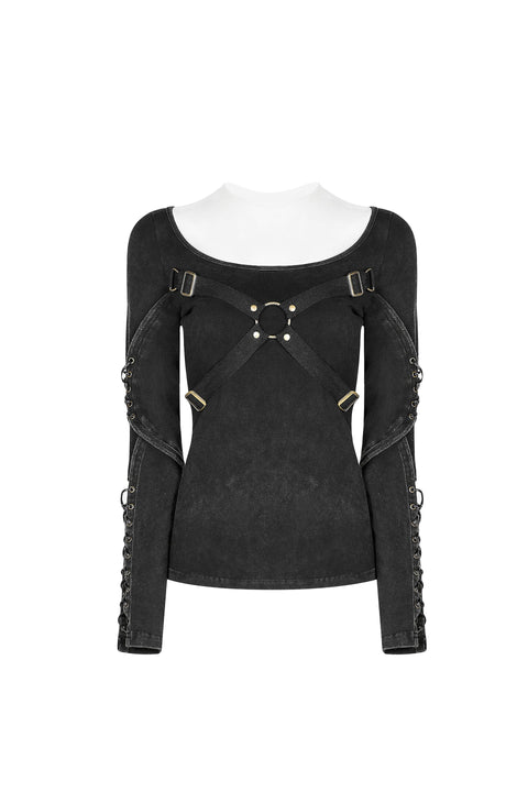 Punk Hollow-Out Langarm T-Shirt