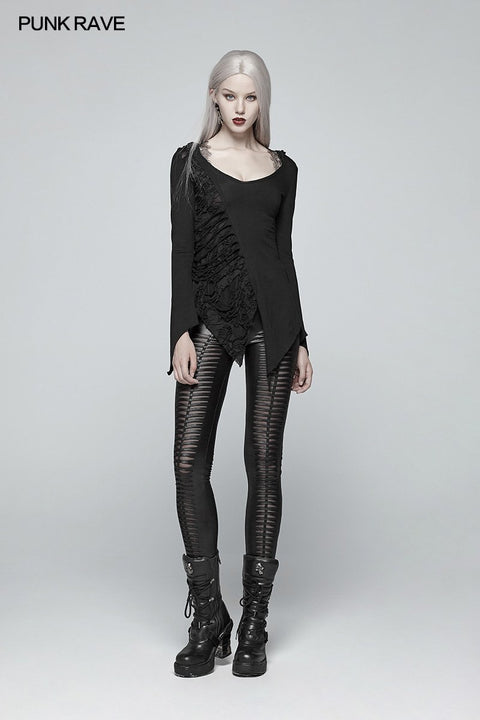 Asymmetrisches Langarm-T-Shirt mit dunkler Kapuze