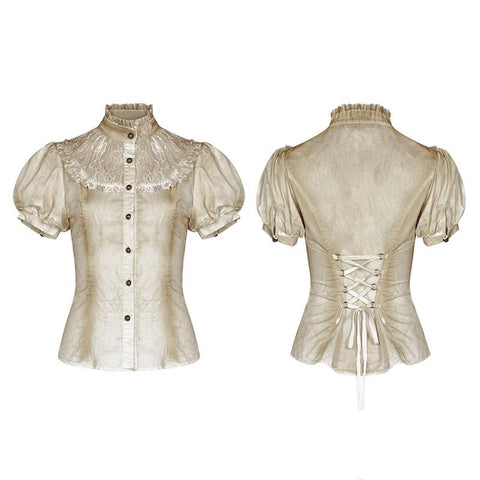 Steampunk Puff Sleeve Shirt Kurzärmlige Bluse