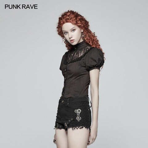 Steampunk Puff Sleeve Shirt Kurzärmlige Bluse
