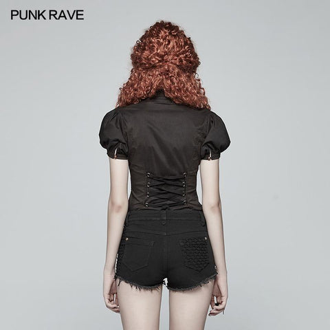 Steampunk Puff Sleeve Shirt Kurzärmlige Bluse