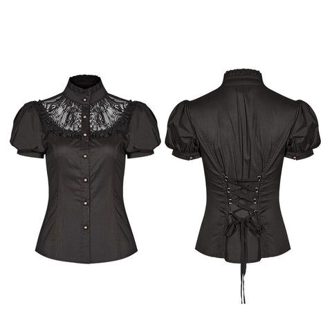 Steampunk Puff Sleeve Shirt Kurzärmlige Bluse