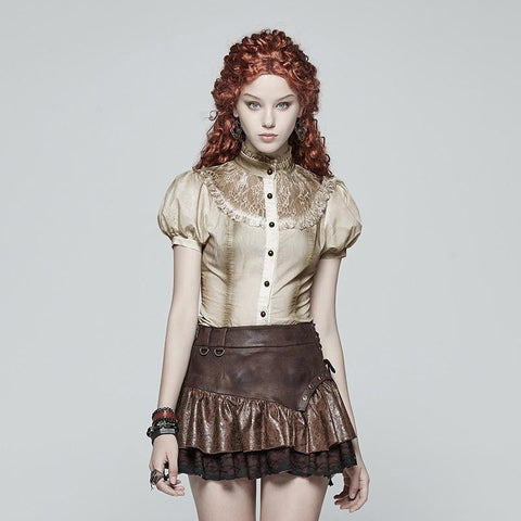Steampunk Puff Sleeve Shirt Kurzärmlige Bluse