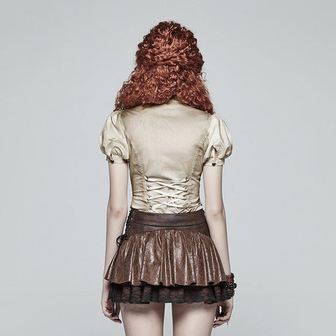Steampunk Puff Sleeve Shirt Kurzärmlige Bluse