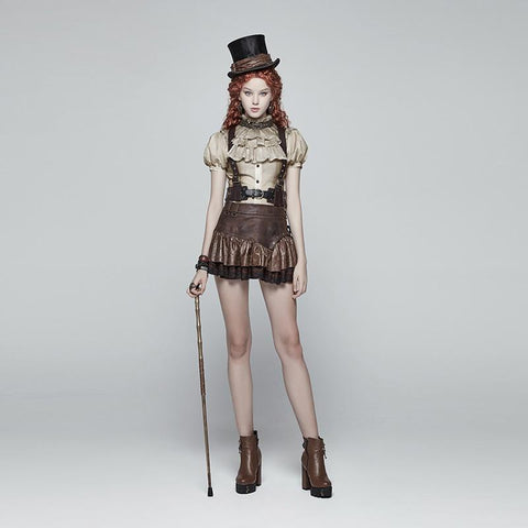Steampunk Puff Sleeve Shirt Kurzärmlige Bluse