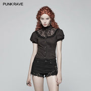 Steampunk Puff Sleeve Shirt Kurzärmlige Bluse