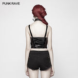 Punk Stretch-Gloss Coated Knitted Strap Kurze Weste