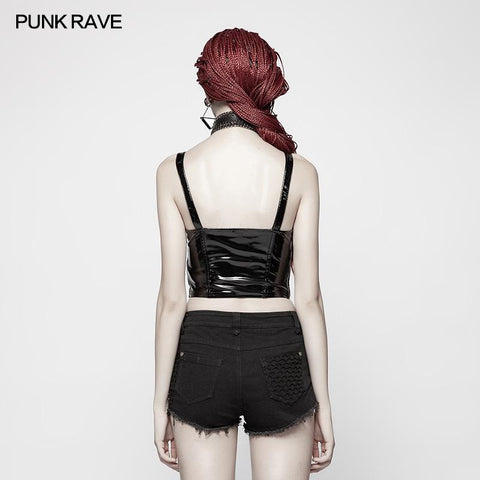 Punk Stretch-Gloss Coated Knitted Strap Kurze Weste