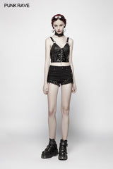 Punk Stretch-Gloss Coated Knitted Strap Kurze Weste