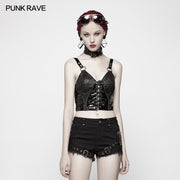 Punk Stretch-Gloss Coated Knitted Strap Kurze Weste
