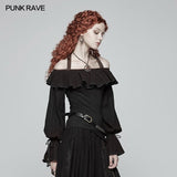 Steampunk Neckholder-schulterfreies Langarm-T-Shirt
