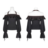 Steampunk Neckholder-schulterfreies Langarm-T-Shirt