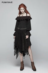 Steampunk Neckholder-schulterfreies Langarm-T-Shirt